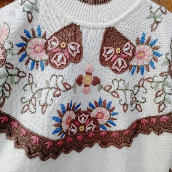 BEAUTIFUL Vintage PARAMOUR Embroidered Sweater FREE SIZE CIRCLE POCKETS - Picture 3 of 8